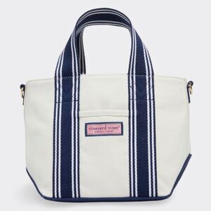 Vineyard Vines Mini White Nautical Navy Heritage Classic Crossbody Cotton Tote